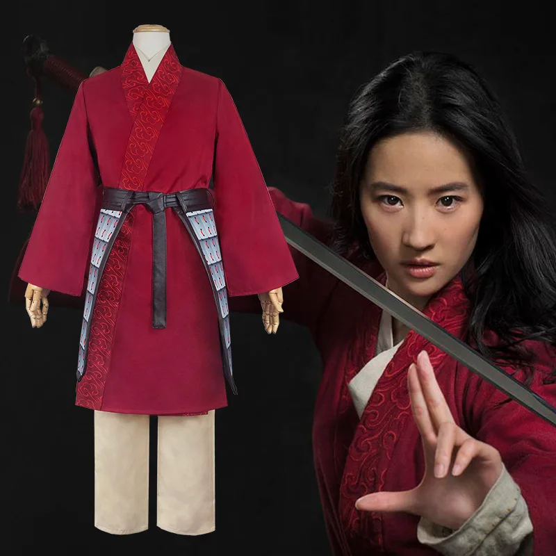 Movie Hua Mulan Cosplay Costume Superwomen COS Outfits  Chinese Hanfu Princess Red Robes Kids Adult Christmas Stage Performance