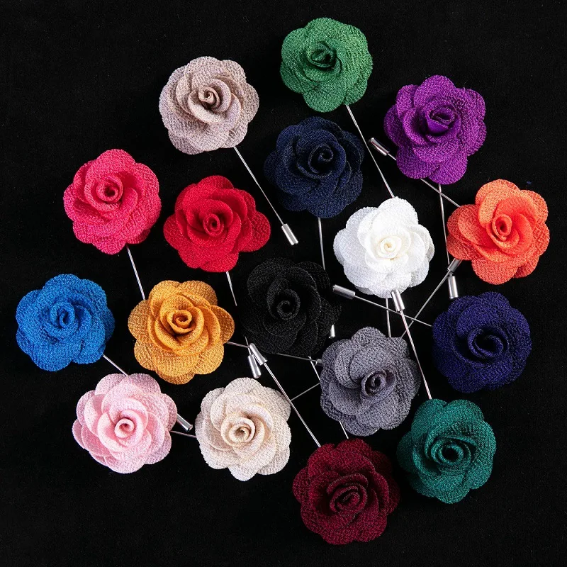 Women Mens Brooch Lapel Pins Handmade Rose Flower Long Needle Lapel Pins For Suit Men Clothes Accessory Luxury Brooches
