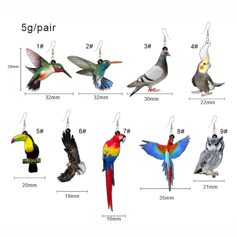 Hot Sale Fashion Cute Birds Acrylic Fishing Rod Earrings Pigeon Eagle Owl Animal Earrings for Women