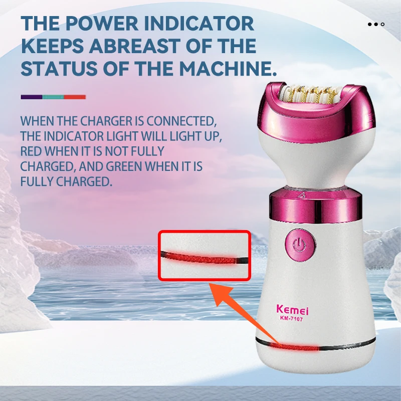 Kemei KM-7107 Electric Hair Removal Epilator Body Shaver Hair Removal Portable Women 8 In 1 Electric Epilator Kit
