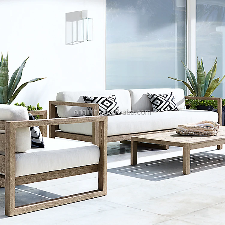 Modernism 4 pcs clean geometry meticulous craftsmanship teak wood sofa and coffee table patio furniture sets