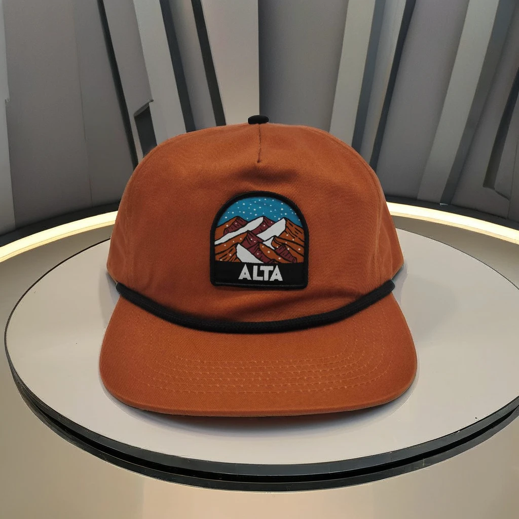 JEYA Custom 5 Panel Red Cotton Black Rope Baseball Sports Cap with Woven Patch Logo Unstructured Men Snapback hats