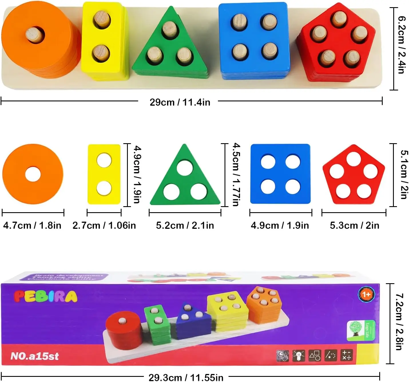 Wooden Sorting & Stacking Toys for Toddlers and Kids Preschool, Educational Toys,Color Recognition Shape Sorter,Learning Puzzles