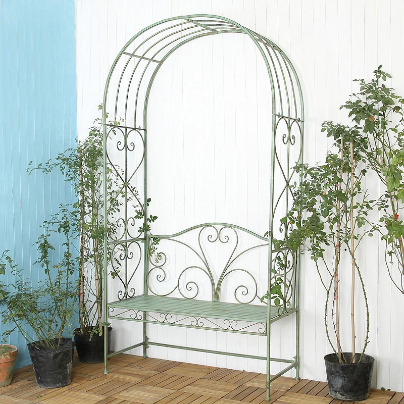 Wholesale Decorative leisure wrought iron metal patio garden arch bench