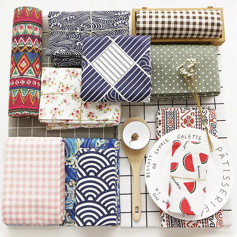 Printed Cotton Linen Patchwork Fabrics For Needlework Sewing Quilting Cloth DIY Coarse Linen Tablecloth Handmade Cloth