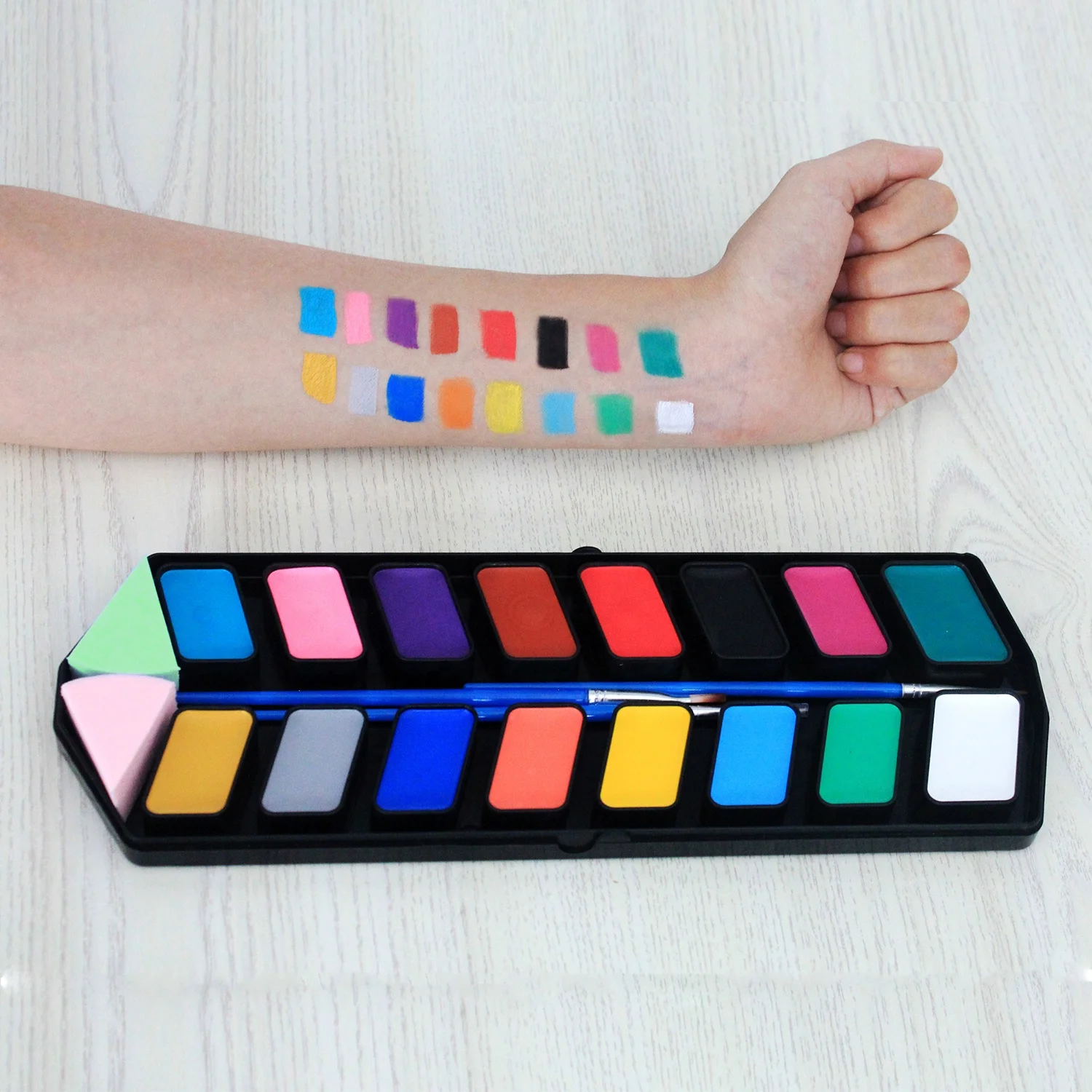 16 colors Water Based Kids Halloween Gifts Split UV Neon Cake Face paint palette