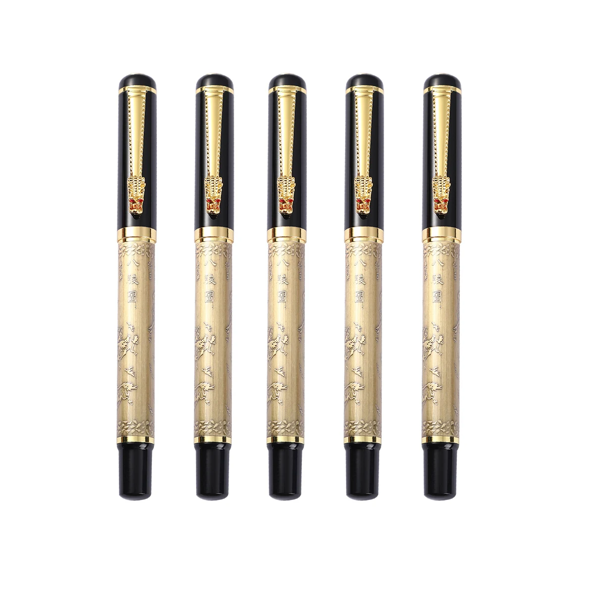 SHULI Design Chinese Famous Painting Eight Horses Pen High Quality Luxury Gold Fountain Pen with custom logo
