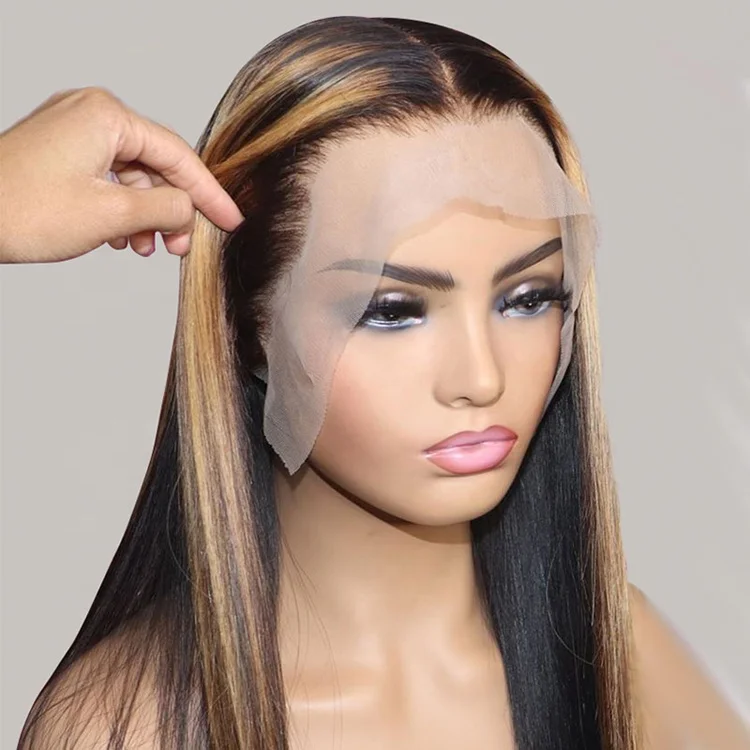 
Ombre Blonde Highlights Color Long Straight 13x4 Deep Parting Virgin Brazilian Human Hair Lace Front Wigs Pre Plucked 