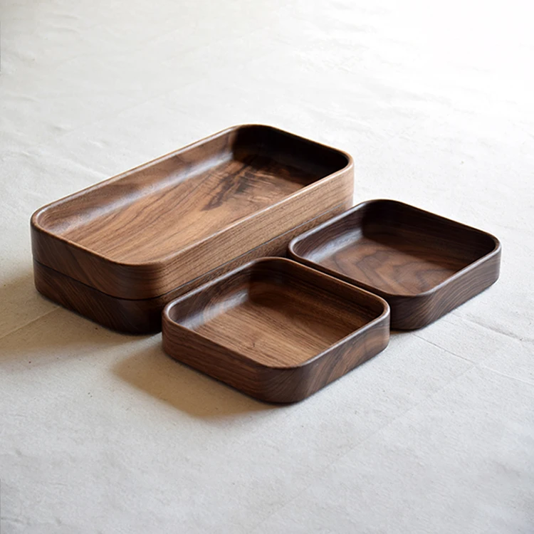 wholesale Rustic Brown Large Round Walnut Wood Serving Food Tray walnut wood food tray