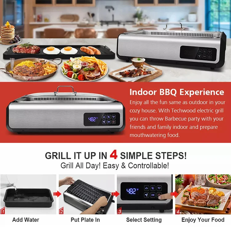 Indoor Electric BBQ Grill Roasting Pan Barbecue Machine Smokeless Grill Raclette