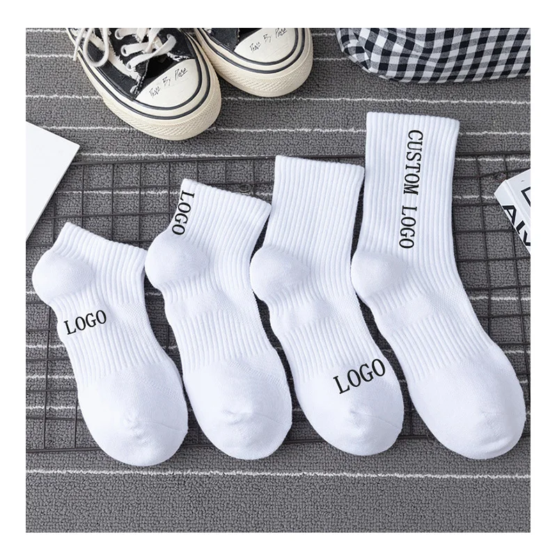 OEM Plain White Crew Sports Running Socks Athletic Ankle Polyester Cotton Word Letter Socks Custom Logo