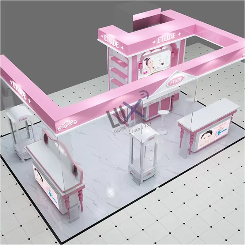 LUX Design Custom Makeup ShowCase Display Fashion Skin Care Cosmetic Kiosk For Shopping Mall