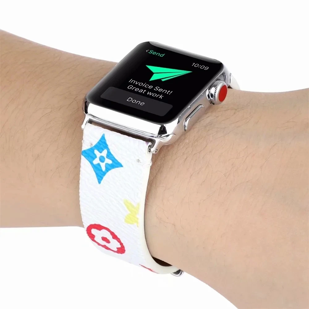 Очаровательный спортивный кожаный ремешок с принтом подходит для ремешка Apple watch модный 2021 года роскошный бренд