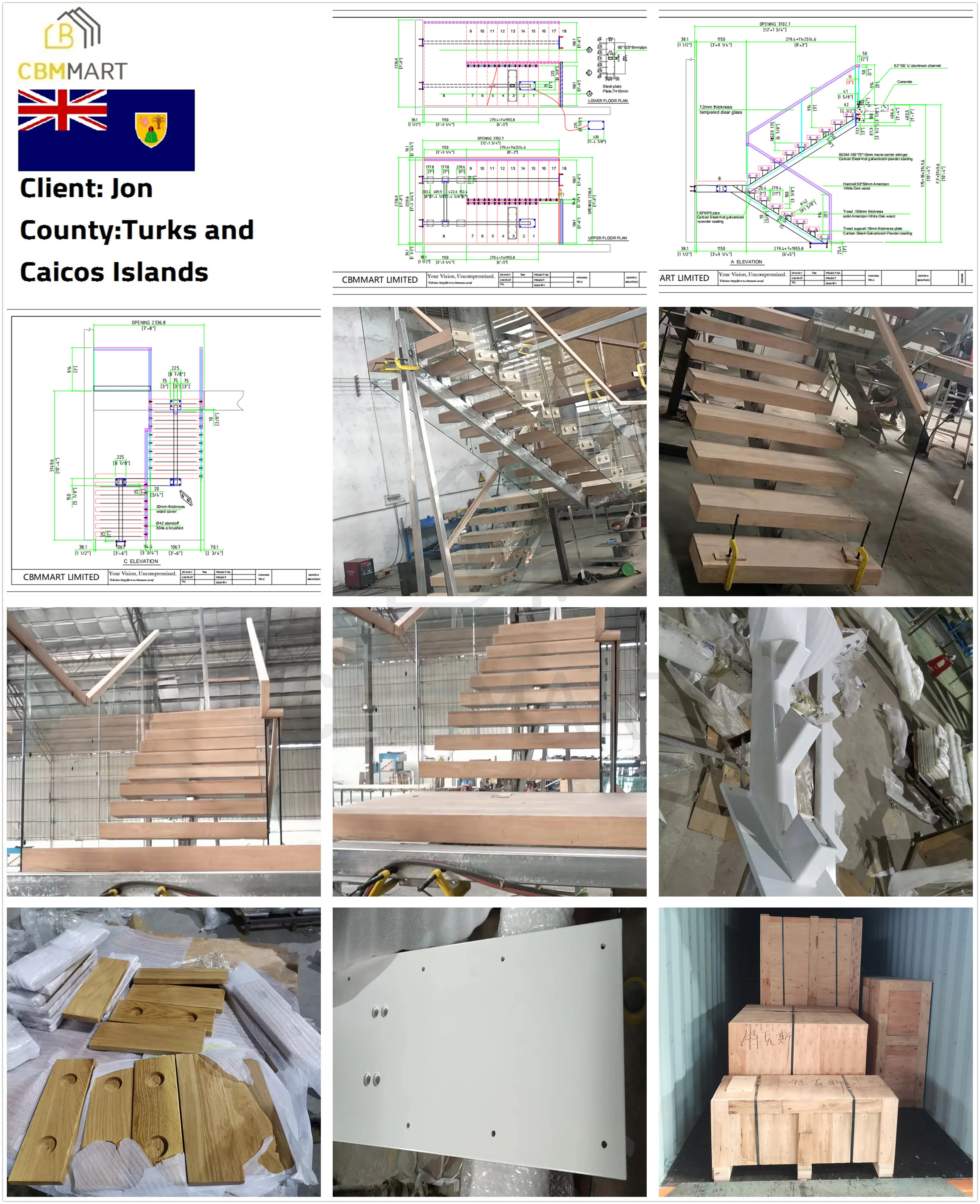 CBMmart High Quality Custom  Indoor Wood Stairs Wooden Staircases Iron Metal Balusters