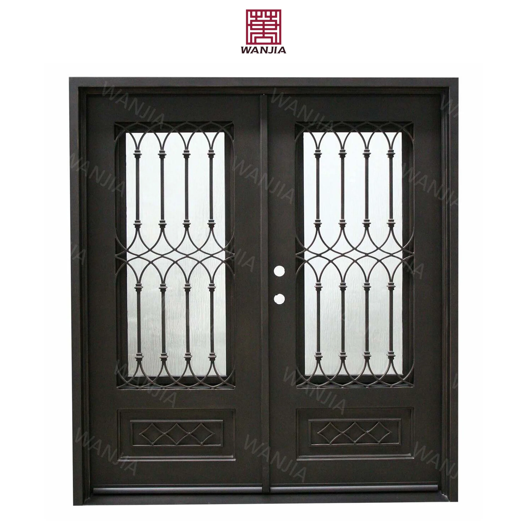 WANJIA wrought iron window grill desig patio balcony entry door wrought iron french iron double doors