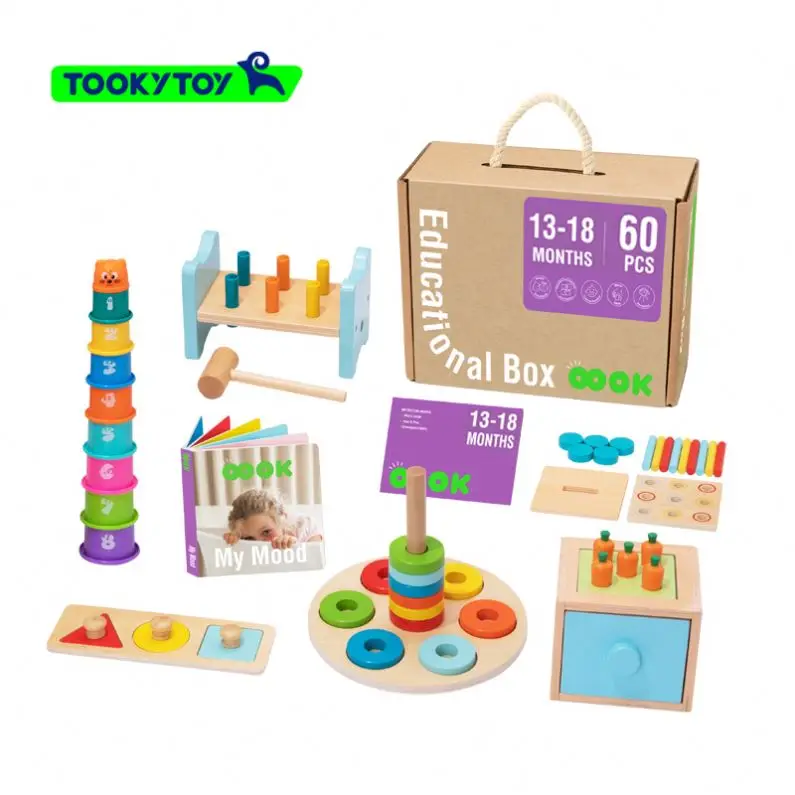 Montessori 3 in 1 wooden toy set shape puzzle Stacking toy building blocks tower 13-18 month hammer beating toys Educational Box