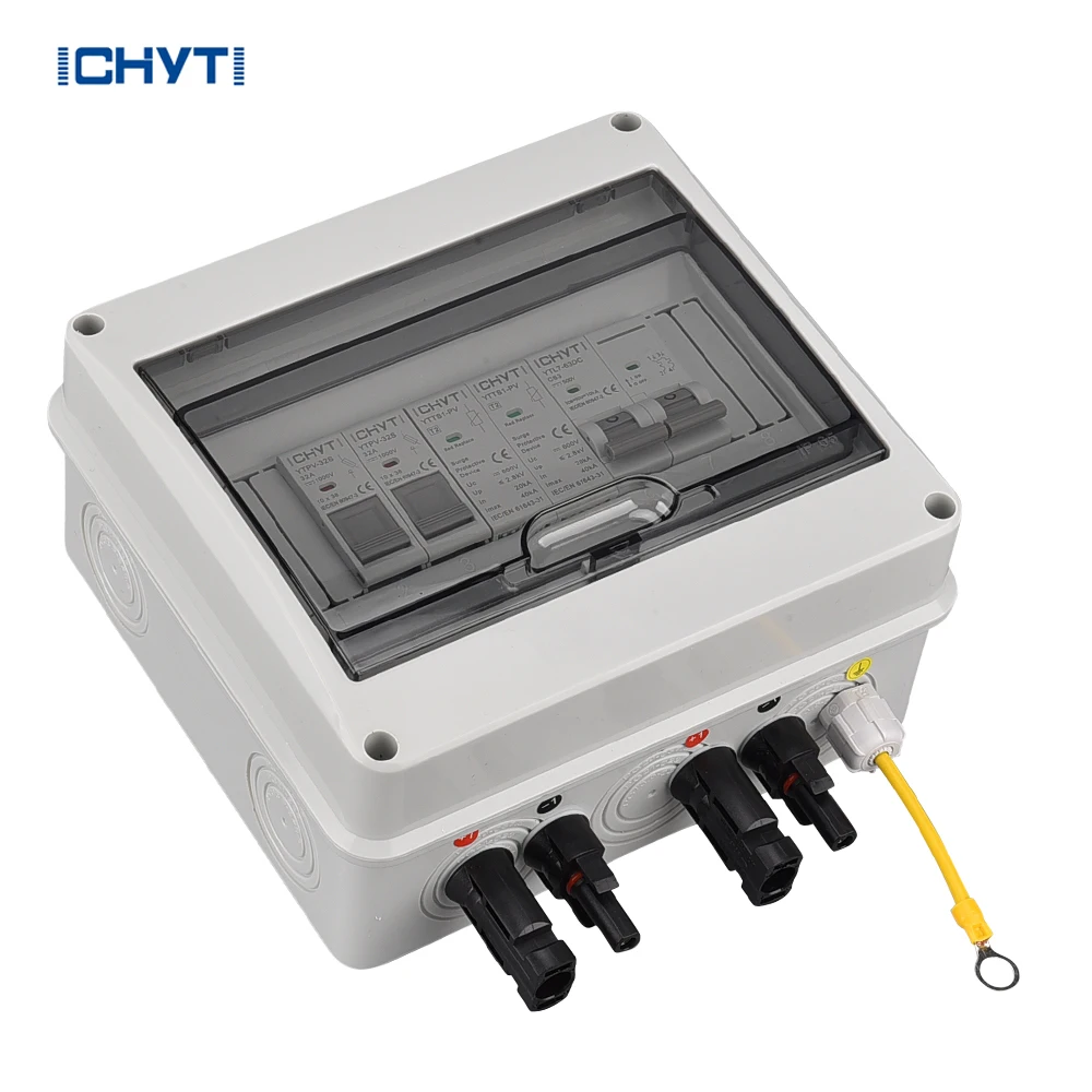 2024 New CHYT 1 String 1 In 1 Out 600V 1000V Outdoor Waterproof IP65 PV Solar Surge Lightning Protection DC Combiner Box