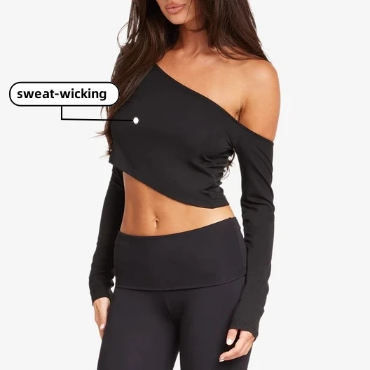 SHINBENE Bio Based Cloud One Pieces Long Sleeve Crop top Bio Based One Shoulder Sports T Shirt Top for Women Plus Size