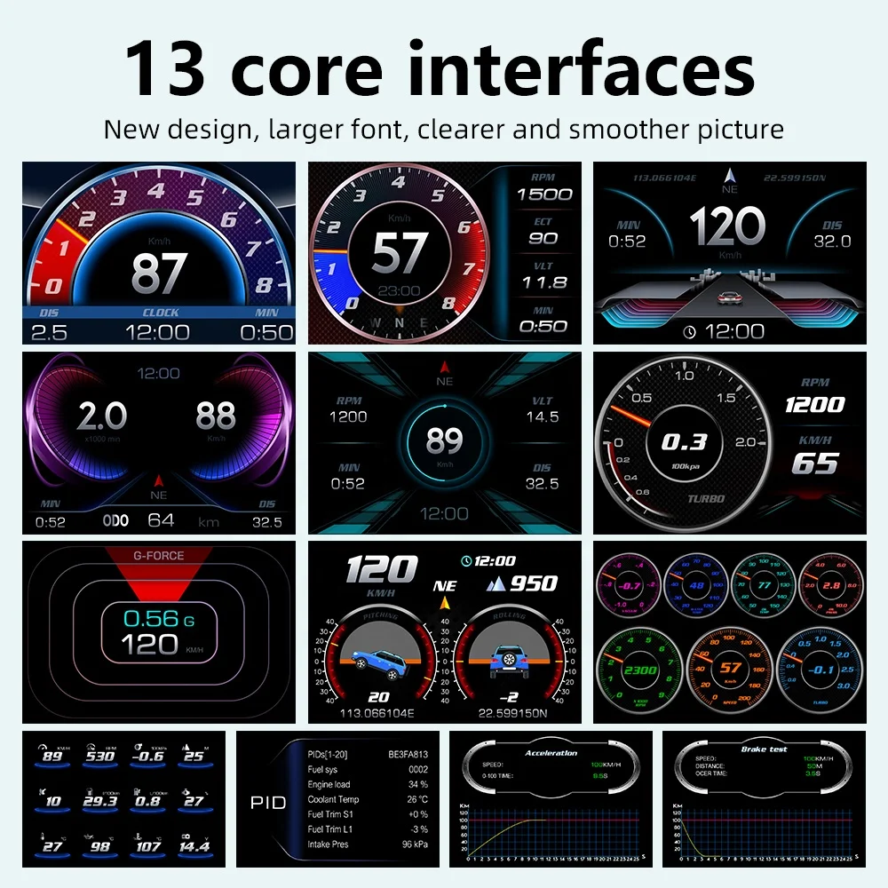 2024 Newest auto gauge LCD screen Multi-function HUD speedometer hud P3 GPS+OBD head up display