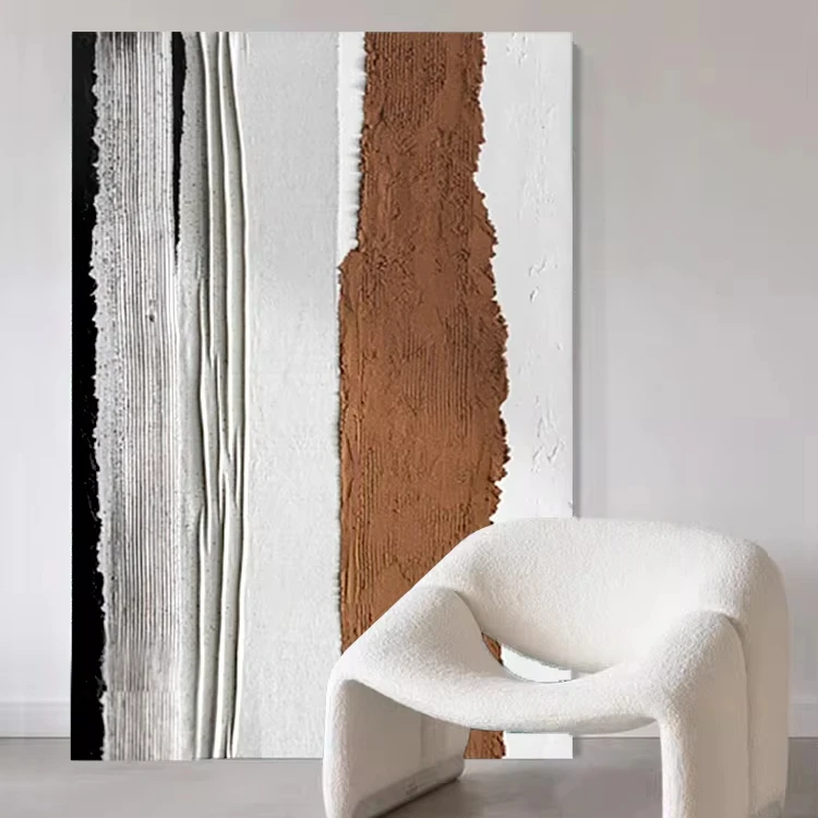 Home Decor 2024 Modern Minimalist Style Hand-painted Thick Texture Oil Painting Vertical Stripe  Paintings and Wall Arts