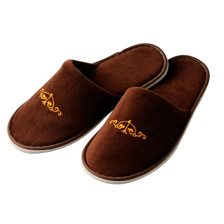 Custom Logo Luxury Coral Velour Brown Disposable Hotel Slipper Wholesale