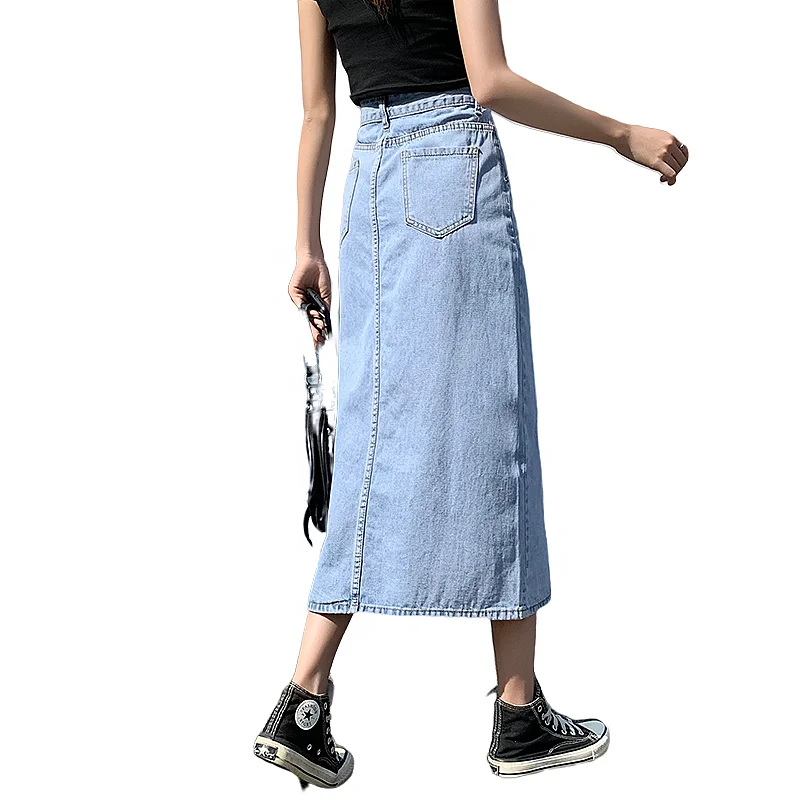 2023 Women Ripped Midi Denim Skirt in Cotton Class Washed Denim Mini Skirts Ladies midi skirt
