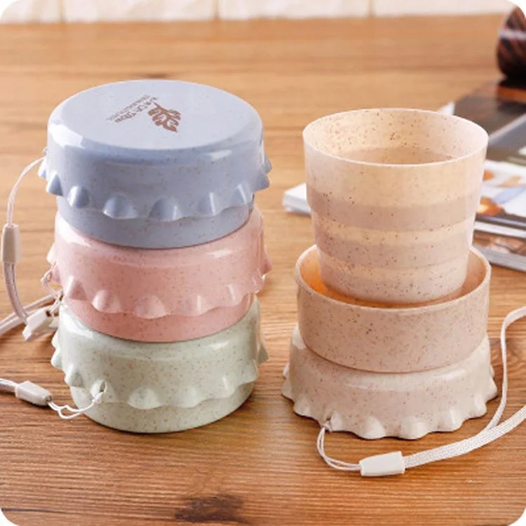 
Eco Friendly Logo Customized Wheat Straw Mug Portable Travel Coffee Collapsible Cup with Lids 