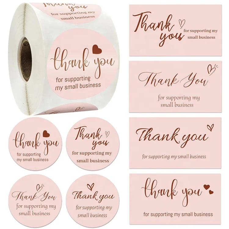 Custom Gold Foil Logo Paper Business Card Pink Thank You Card for Supporting My Small Business Thank You Sticker