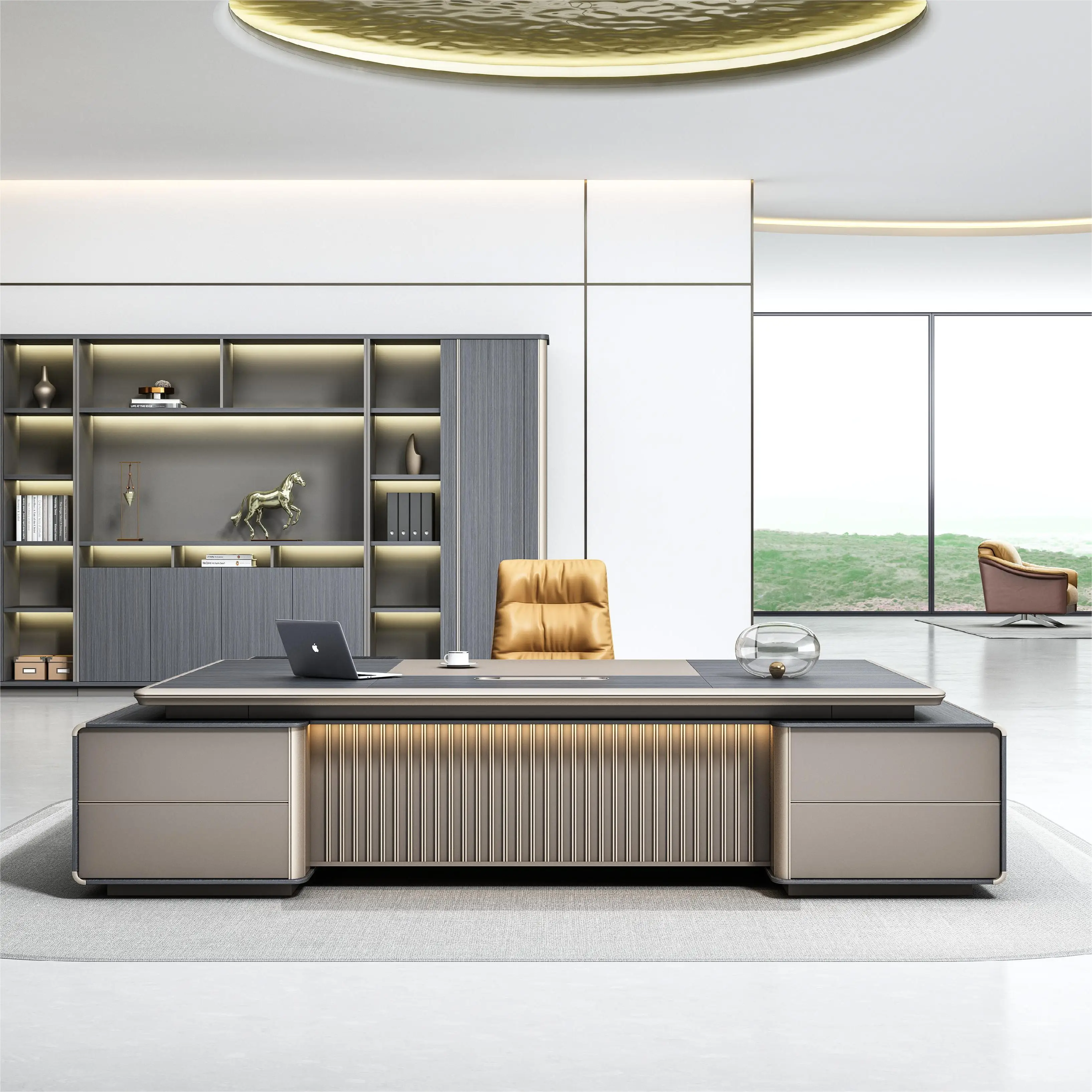 Luxury Escritorio De Oficina Office Desk Set Office Furniture Executive MDF Desk with aluminium edge