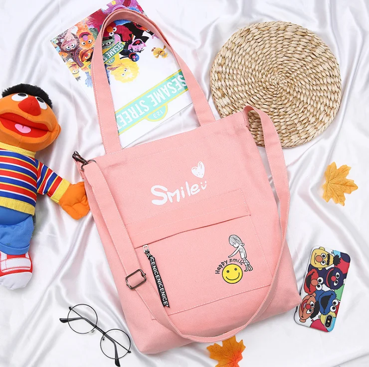 Hot Sale Wholesale Custom Fashion  Tote Pink Canvas single Shoulder Bag Korean edition simple letter original canvas Bag