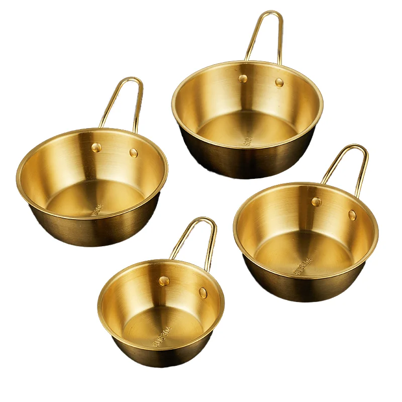 Korean Style Stainless Steel  304 round Rice Wine Bowl Noodle Hotel Barbecue Camping with Handle Gold Silver food kitchen basin