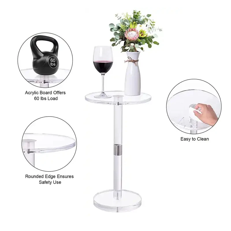 Furniture acrylic side table silver brushed copper acrylic coffee table transparent modern small table for living room bedroom