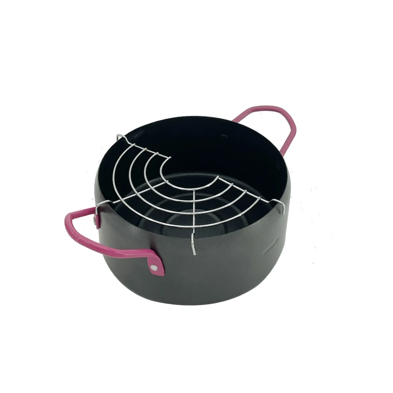 Tempura Deep Fryer Pot with Two Handles Japanese Style Non Stick Coating for Home Use Gas stove Induction Cooker Suitable
