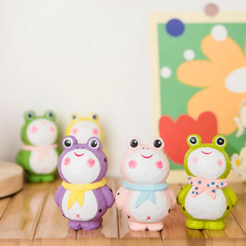 Colorful Wood Carving Frog Craft Gift Creative Home Decoration Cute