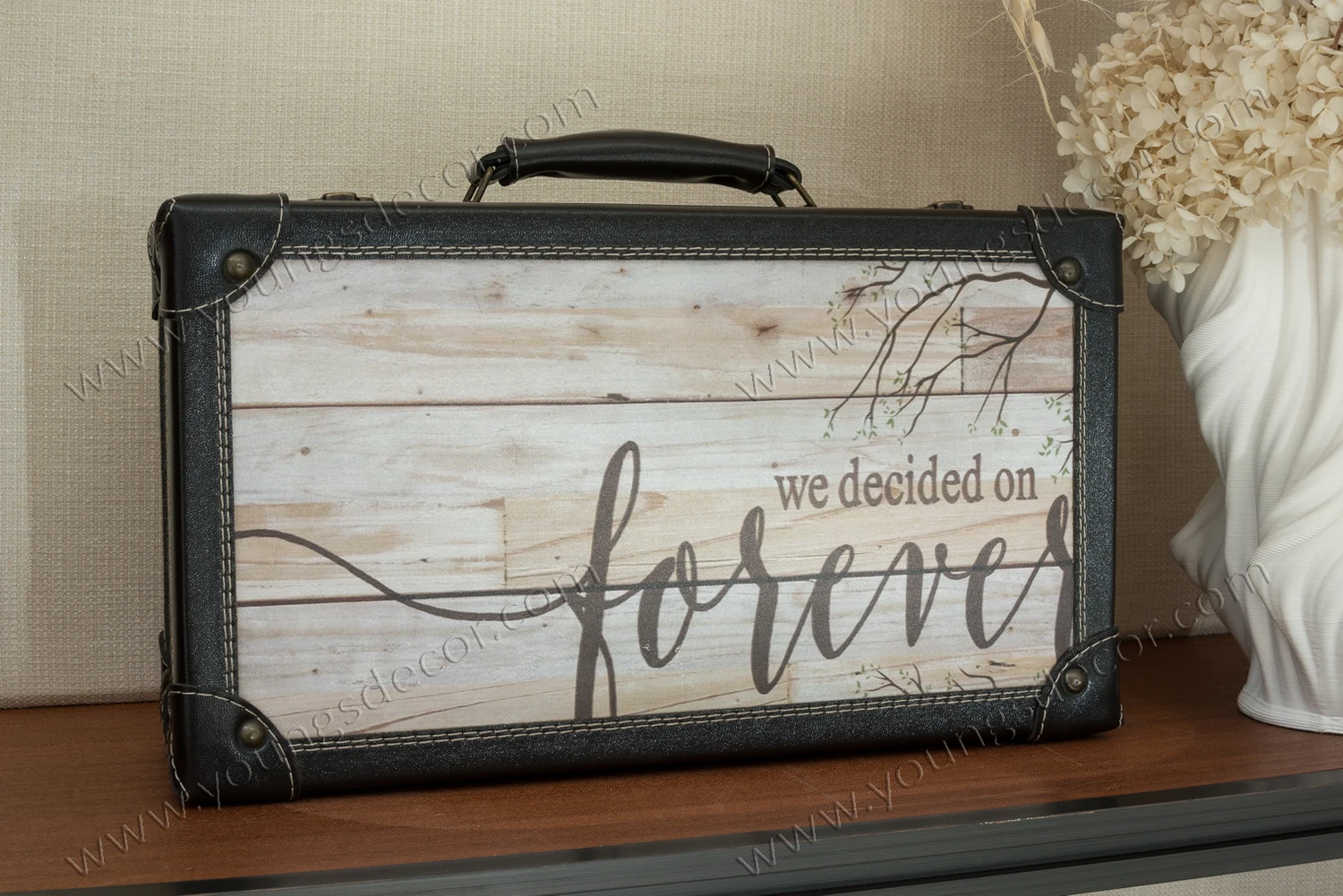 Decorative Wooden Luggage Suitcase Storage Trunk Sets with Printed Pattern Surface