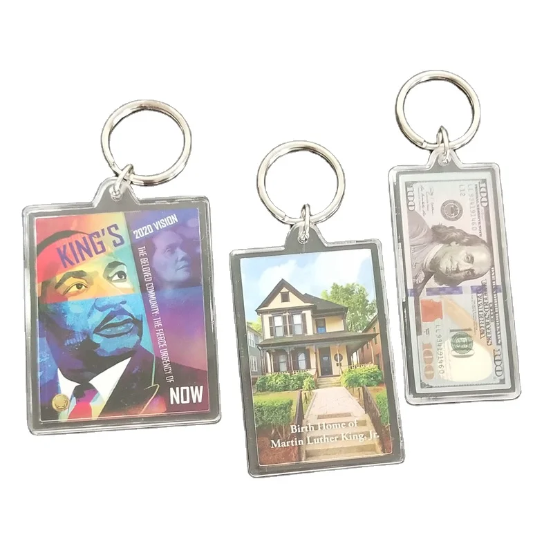 Customized Promotion Souvenir Acrylic Plastic  Keychain with Digital Photo Number Pattern for Tourist Gifts Key Usage