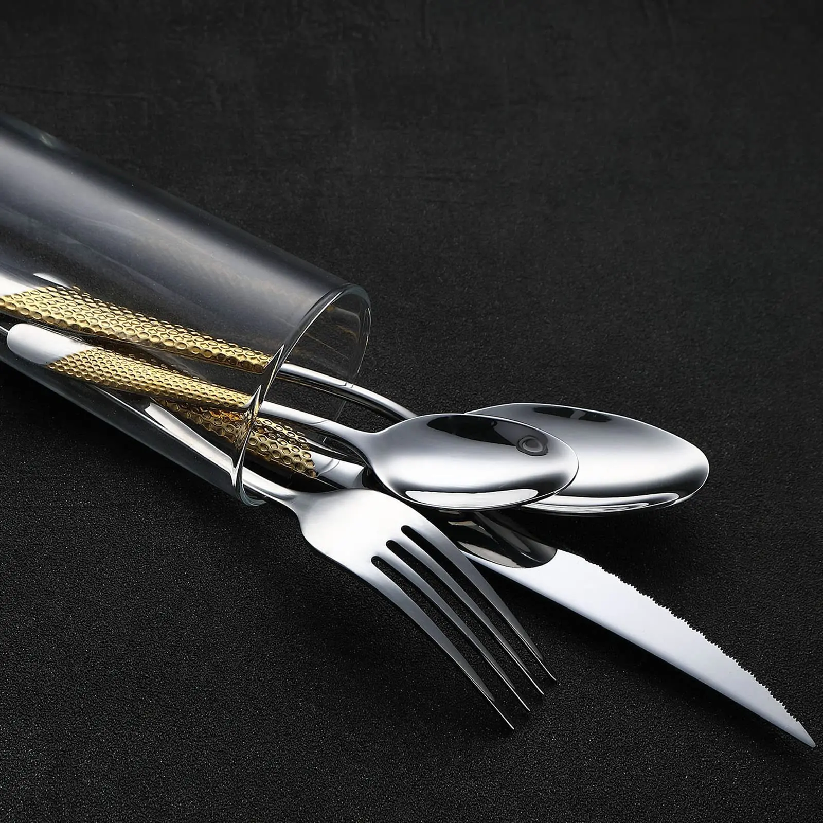 Fashion Silverware Sets Coffee Spoon Cutlery 2 Forks Wedding 24 Pcs Gold Flatware