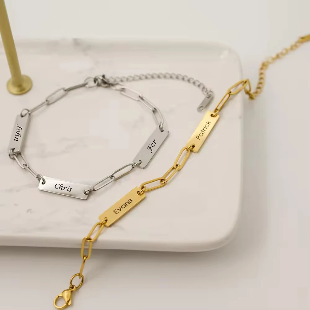 New Fashion Personalized Bracelet Multiple Name Charm Bracelet Stainless Steel Jewelry For Friendship Couples