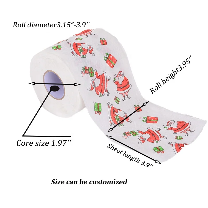 Virgin Wood Pulp Material Customized Printing Toilet Paper Roll with Christmas Pattern Design