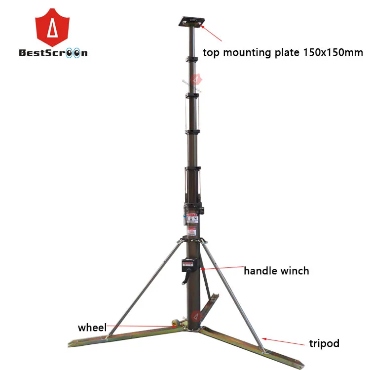 8m Mobile potable Manual handle winch telescopic mast for lighting Manual handle winch telescopic mast for antenna camera