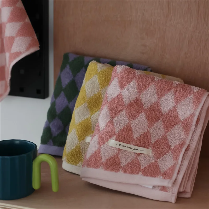 100% Cotton Checkered Jacquard Cotton Face Bath Towel Set