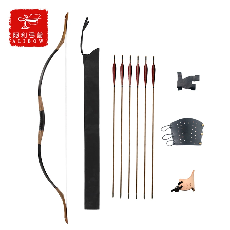 Alibow Archery Bow and Arrow set Traditional Hunting Recurve Bow Bamboo Arrows with archery arm guard and glove for Beginner