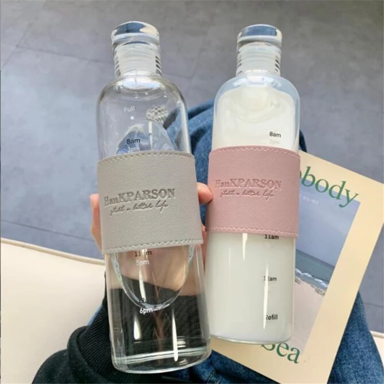 Manufactured Sublimation Blank Crystal Custom BPA Free Wholesale Drinking 1L Time Stamp Maker Borosilicate Glass Water Bottle