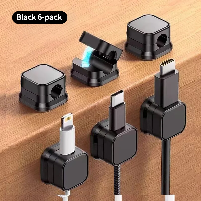 6-Piece Magnetic Cable Manager Set Plastic Desktop Wall-Mounted Cell Phone Data Charging Organizer Alignment Card Buckle Storage