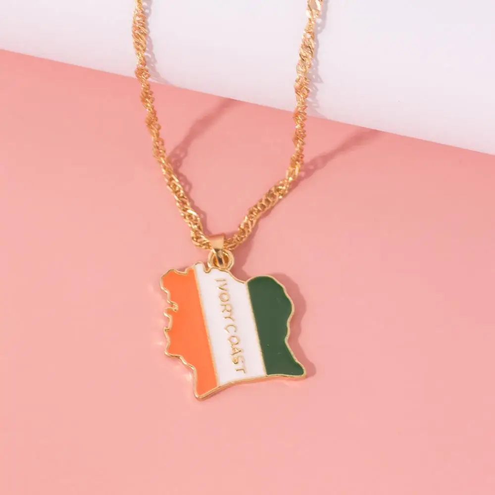 Fashion Jewelry Customized Color Drop Oil Enamel African Countries National Map Flag Necklace For Women Men