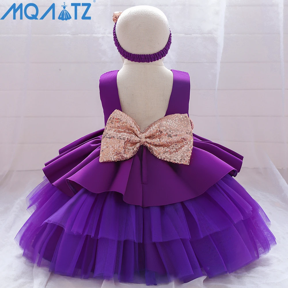 MQATZ Red baby girl party dress floral christening event frock little princess skirt with free hairband