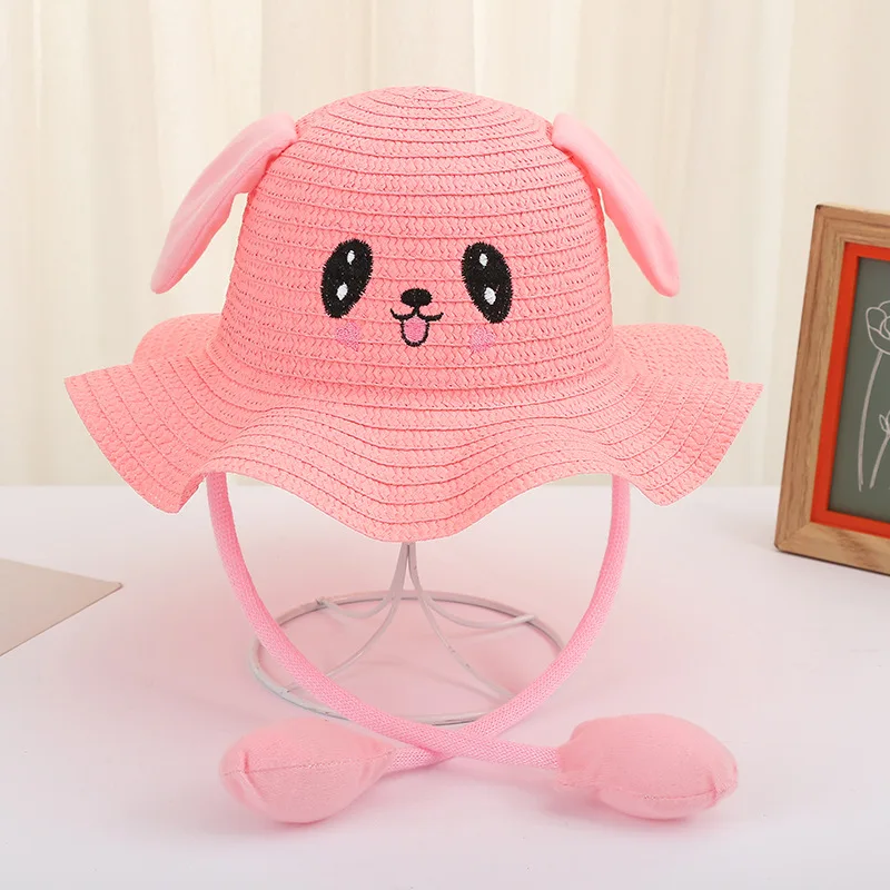 Kids Baby Caps Sun Hat Rabbit Straw Hats With Moving Ears Summer Air Children