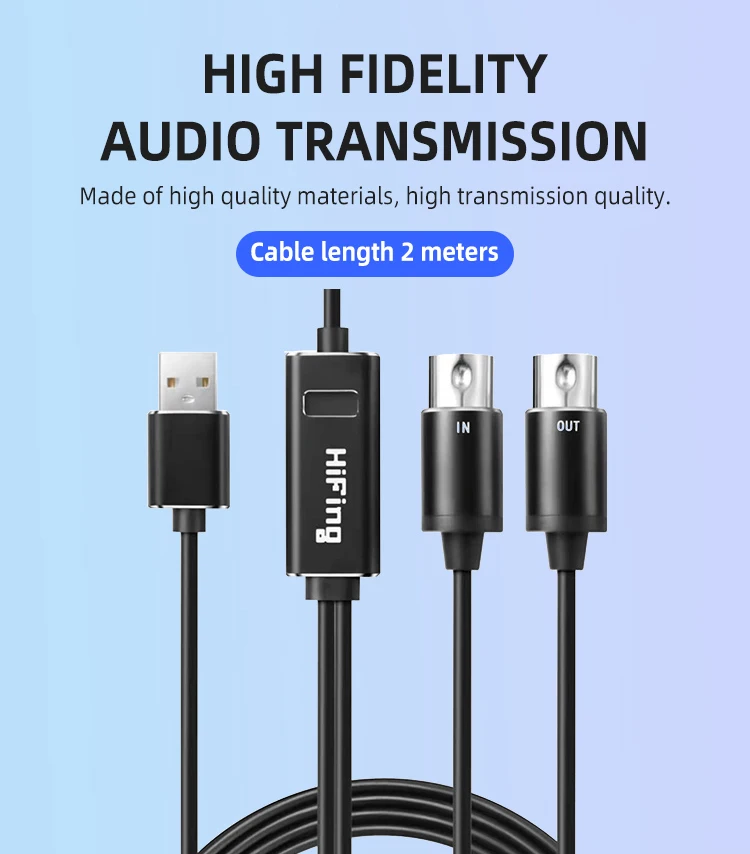 200cm Length Custom Usb Type C Midi Cable With Input  Output Connecting Keyboard synthesizer
