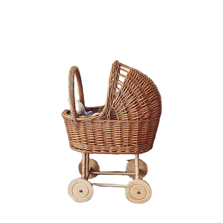 ins new children rattan basket baby trolley wicker picnic baskets with wheels for kids picnic baby toy wholesale wicker baskets