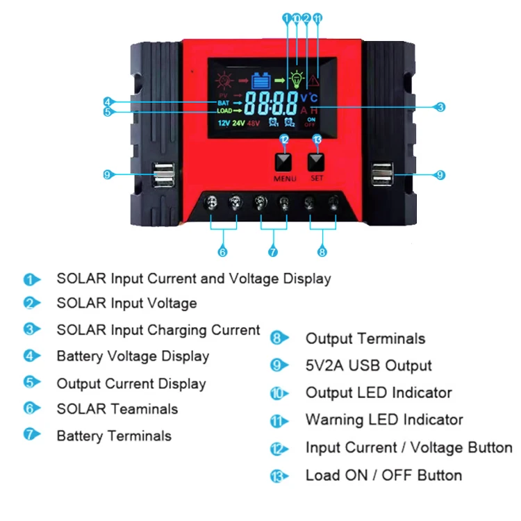 High power 10a 20a 30a 40a 50a 60a 80a solar charge panel controller